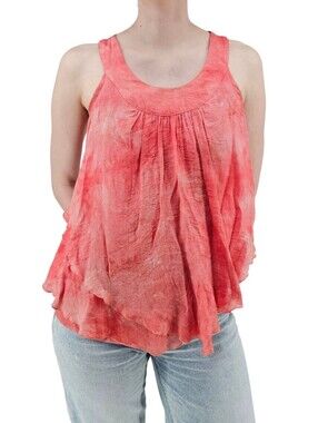 Cocomo Boho Coral Pink Tank Top Tie Dye Layered Gauze Flowy Small